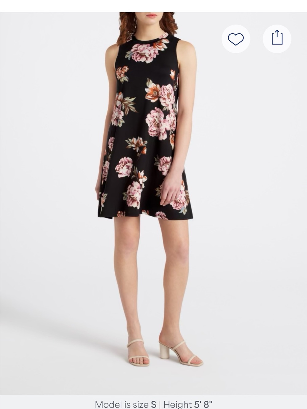 Floral A-Line Sleeveless Dress in Black and Pink